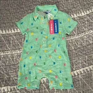 RuggedButts Green Striped Baby Romper Easter Peep